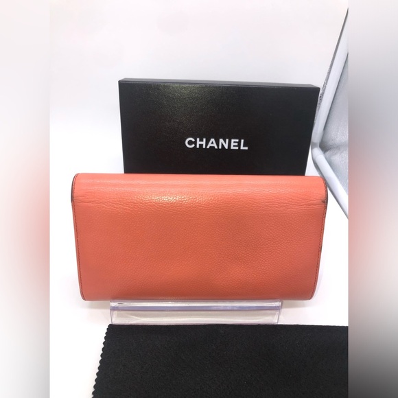 🩷CHANEL Wallet Timeless CC Embroidered Top Flap Snap Long Salmon Pink Coral COA - Picture 4 of 16